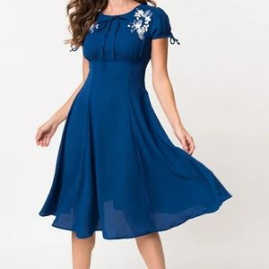 Unique Vintage 1940s Embroidered Swing Dress